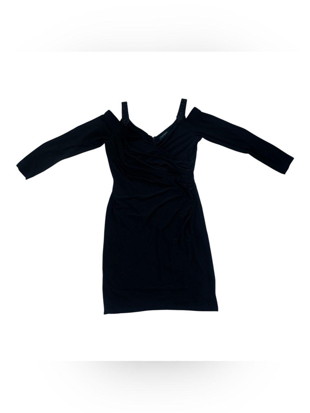 Lauren Ralph Lauren Black Cold Shoulder Ruched Cocktail Dress 12